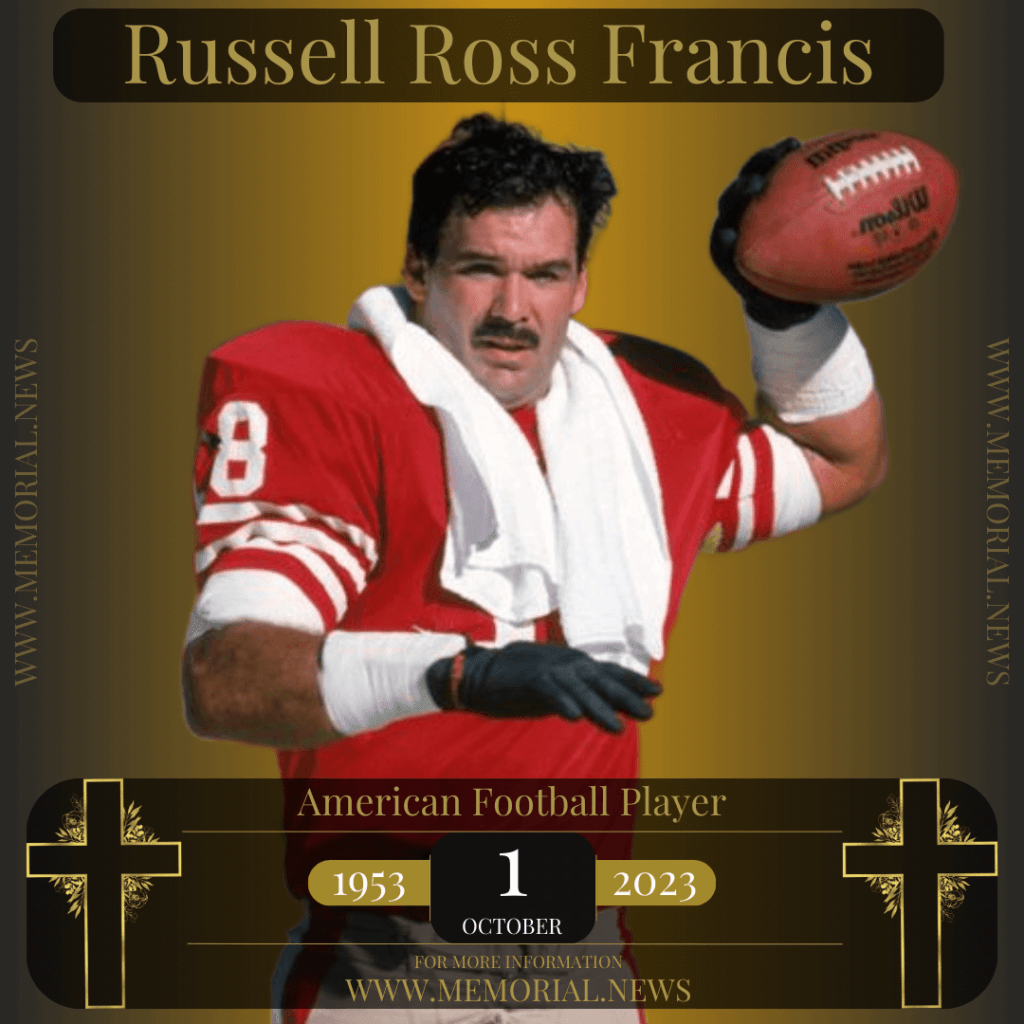 Russell Ross Francis in action, legendary American football tight end, remembered post tragic plane crash.